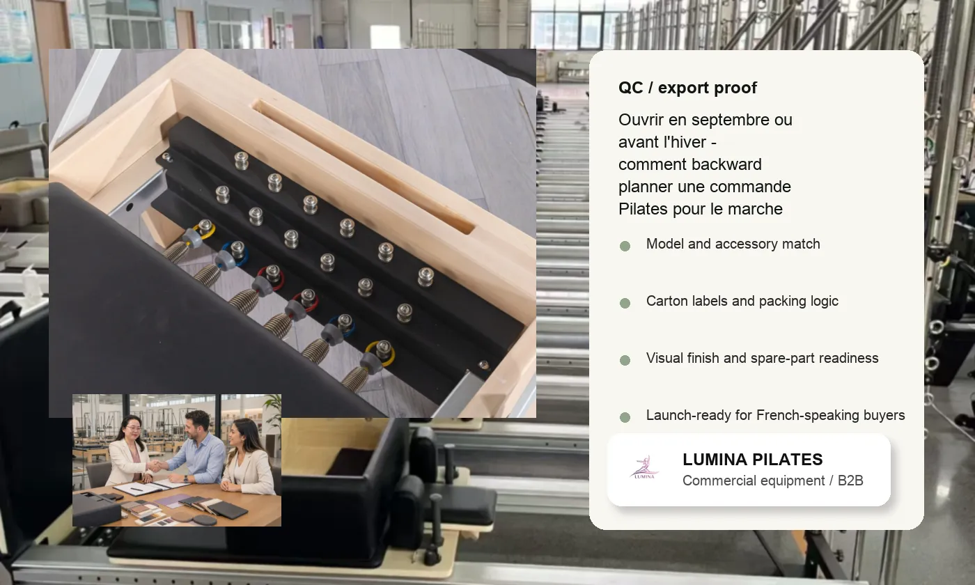 Ouvrir en septembre ou avant l'hiver: comment backward planner une commande Pilates pour le marche francophone - verification qualite et logistique Lumina pour le marche francophone