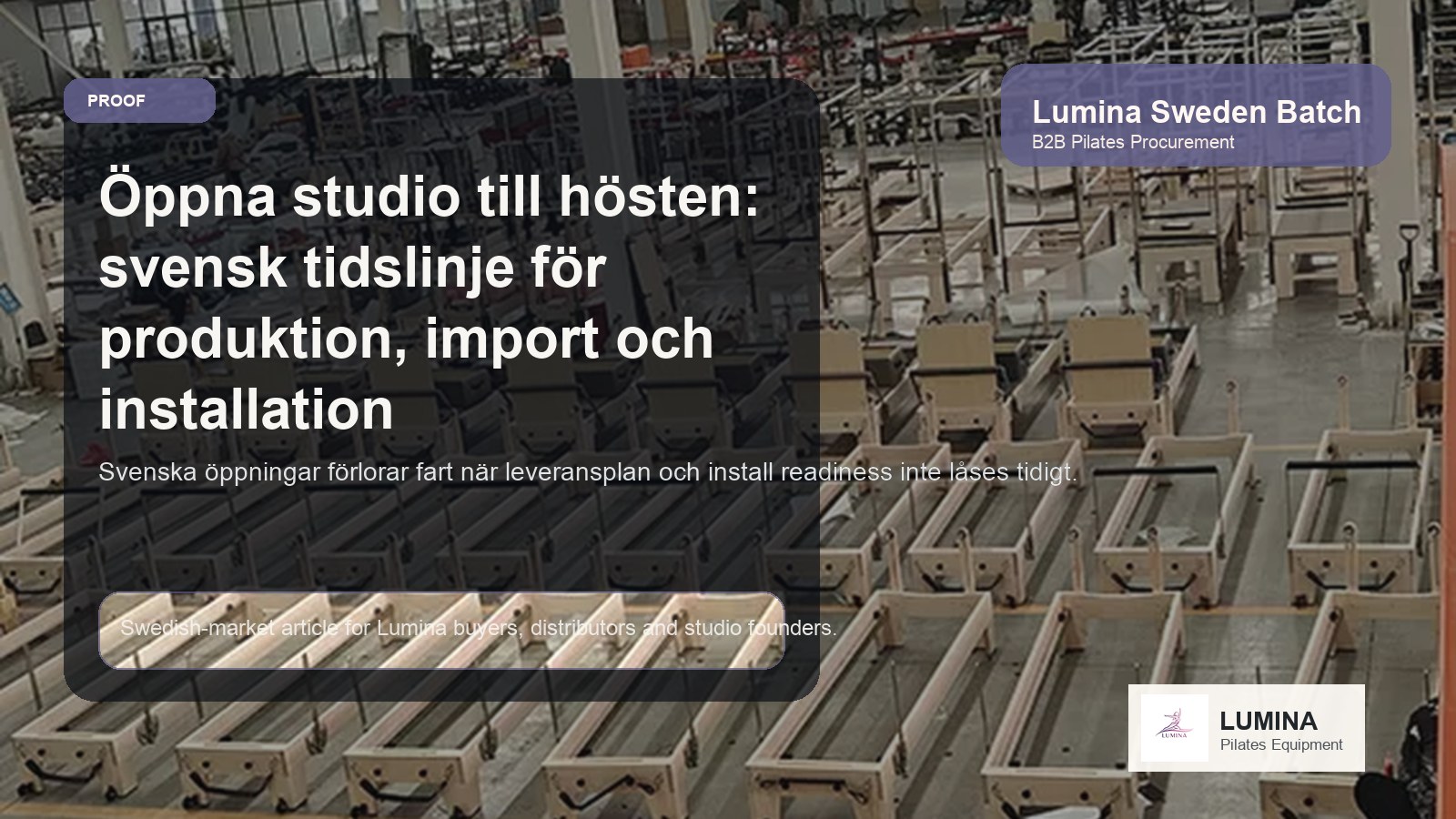 Öppna till hösten: svensk tidslinje för produktion, import och installation av ett nytt Reformer-rum illustrerande bild Lumina